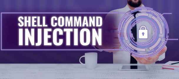 Текстовий знак з Shell Command Injection, Слово для використання хакерами для виконання команд системи на сервері - Фото, зображення