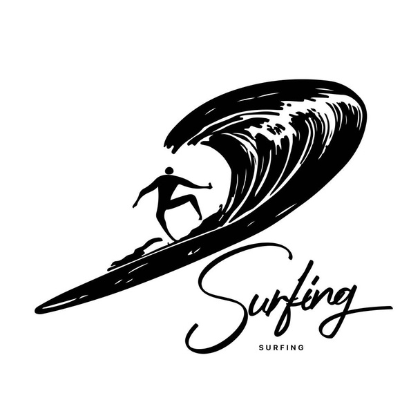  Surfing Logo Design. Surfer And Wave. Vector Illustration. - Vecteur, image