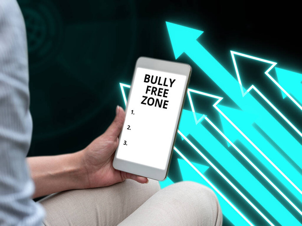 Conceptual display Bully Free Zone, Word Written on Be respectful to other bullying is not allowed here - Fotoğraf, Görsel