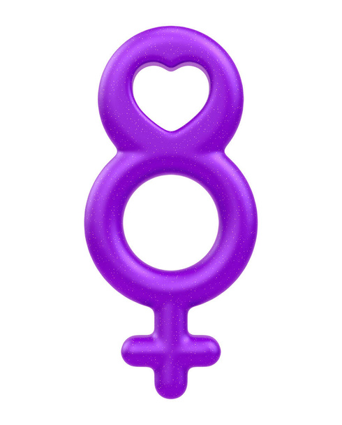 Isolated Womens Day purple icon with March 8 and female symbol on white background in 3D illustration - Fotografie, Obrázek