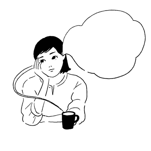 Vector line drawing of a woman thinking - Vector, Image