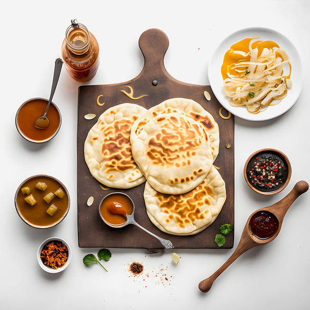 Pupusas on white background food photography. High-quality images capture the traditional flavors and textures of this beloved street food in a modern and sophisticated way. Ideal for cookbooks - Photo, Image