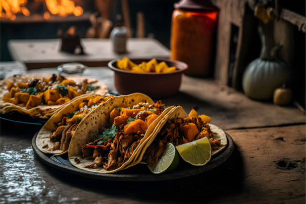 Tacos al Pastor kolekce potravin nabízí vysoce kvalitní obrazy, které přinášejí lahodné chutě a textury této populární latinskoamerické pouliční jídlo k životu. Z tradičních receptur - Fotografie, Obrázek