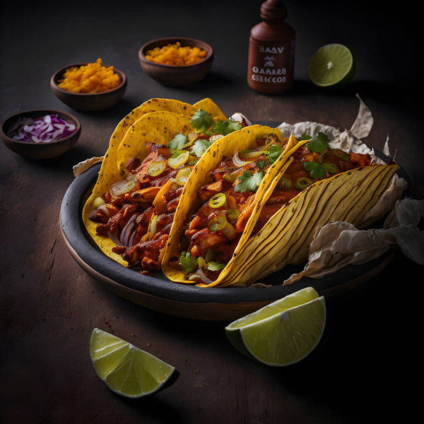 Tacos al Pastor food photography collection features high-quality images that bring the delicious flavors and textures of this popular Latin American street food to life. From traditional recipes - Photo, Image
