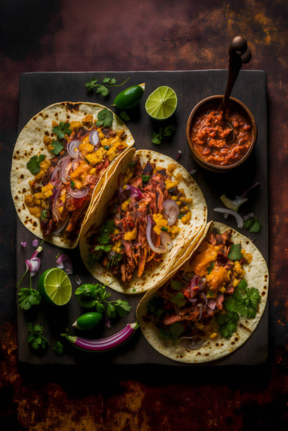 Tacos al Pastor food photography collection features high-quality images that bring the delicious flavors and textures of this popular Latin American street food to life. From traditional recipes - Valokuva, kuva