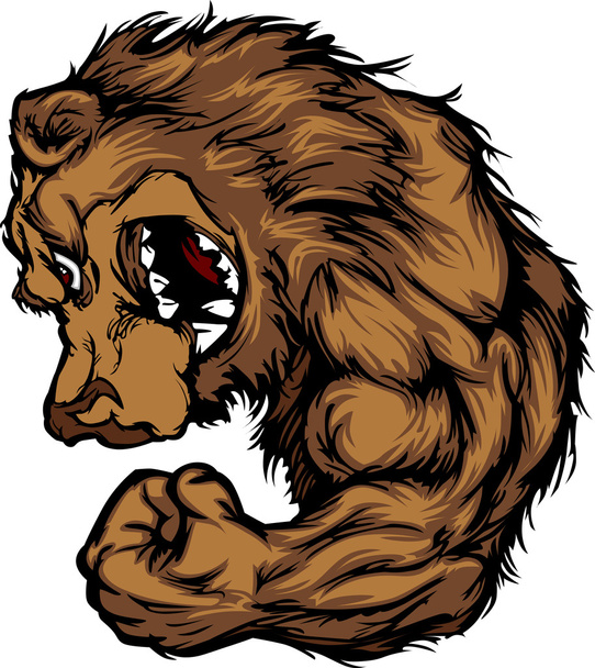 Bärenmaskottchen biegsamer Arm Karikatur - Vektor, Bild