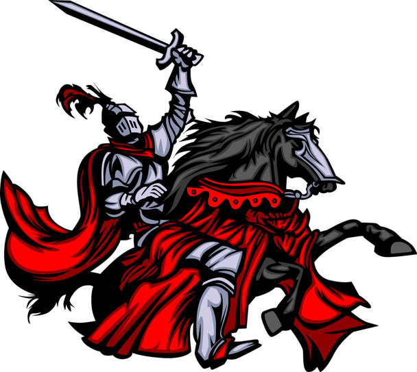 Ridder mascotte op paard - Vector, afbeelding