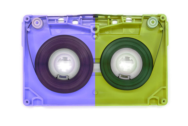 two color old audio cassette tape open - Photo, Image