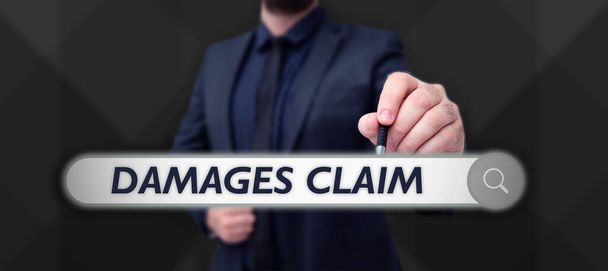 Käsitteellinen kuvateksti Vahingot Väite, Liiketoiminnan yleiskatsaus Kysyntäkorvaus Litigate Insurance File Suit - Valokuva, kuva