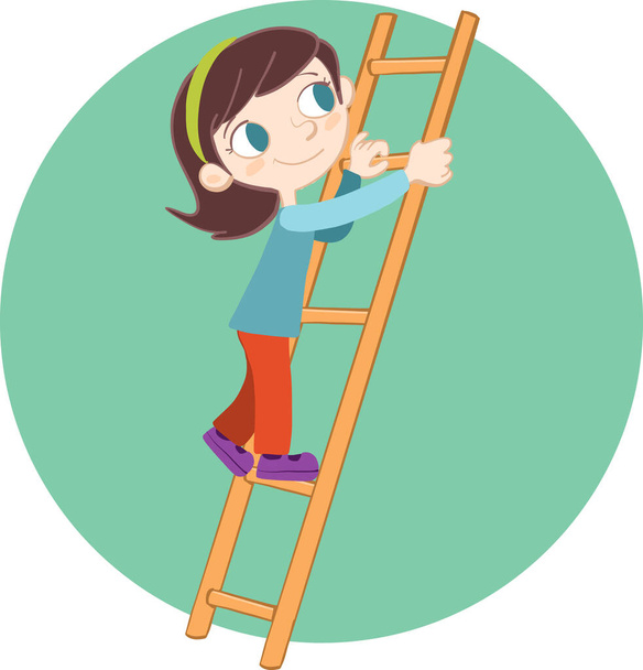 little girl climbing a tall ladder - Vecteur, image