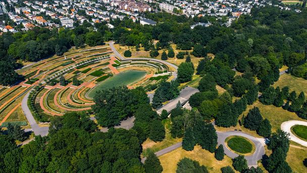 Small lake and rosarium in Cytadela park from above, Poznan, Poland. - Photo, Image