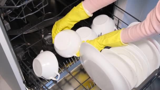 Keeping the Home Clean and Organized with a Modern Dishwasher Machine. Housewife Uses Modern Appliance to Keep the Home Clean.  - Filmmaterial, Video