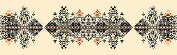 Floral neckline embroidery.geometric ethnic oriental pattern traditional on black background.Aztec style abstract vector illustration.design for texture,fabric,fashion women wearing,decoration,print. - 写真・画像