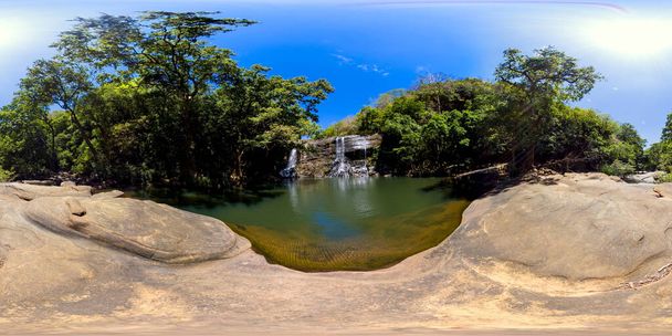 Beautiful waterfall in green forest. Sera Ella Water Fall, Sri Lanka. 360-Degree view. - Fotoğraf, Görsel