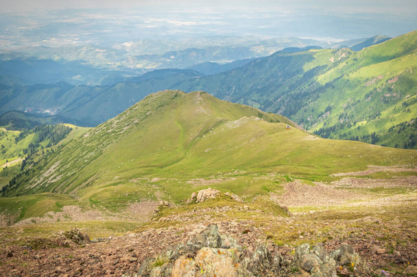 Landscape view of Mount Furmanov from Panorama peak in the Almaty mountains. - Photo, image