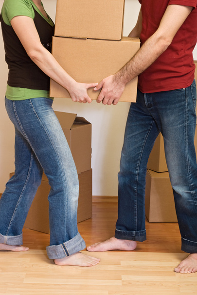 Couple, man and woman, moving cardboard boxes - Φωτογραφία, εικόνα