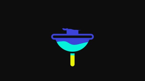 Yellow Washbasin with water tap icon isolated on black background. 4K Video motion graphic animation. - Video