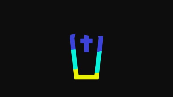 Yellow Coffin with christian cross icon isolated on black background. Happy Halloween party. 4K Video motion graphic animation. - Imágenes, Vídeo