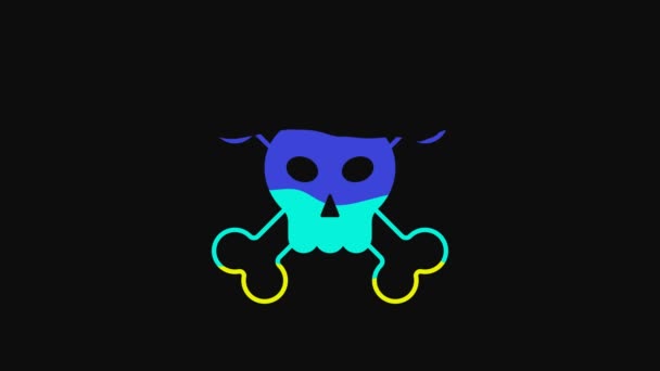 Gelber Totenkopf auf Kreuzknochen-Symbol isoliert auf schwarzem Hintergrund. Frohe Halloween-Party. 4K Video Motion Grafik Animation. - Filmmaterial, Video