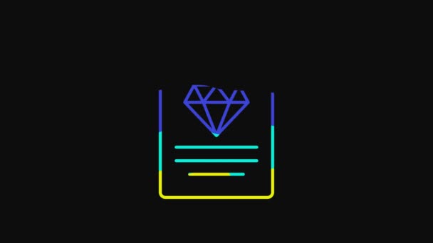 Yellow Certificate of the diamond icon isolated on black background. 4K Video motion graphic animation. - Video, Çekim