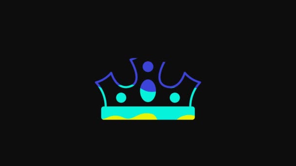 Icono corona Rey Amarillo aislado sobre fondo negro. Animación gráfica de vídeo 4K. - Metraje, vídeo