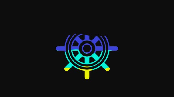 Yellow Ship steering wheel icon isolated on black background. 4K Video motion graphic animation. - Séquence, vidéo