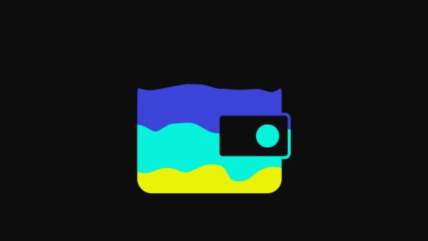 Yellow Wallet icon isolated on black background. Purse icon. Cash savings symbol. 4K Video motion graphic animation. - Metraje, vídeo