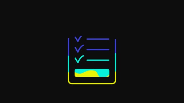 Yellow Clipboard with checklist icon isolated on black background. Control list symbol. Survey poll or questionnaire feedback form. 4K Video motion graphic animation. - Footage, Video