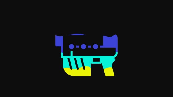 Yellow Futuristic space gun blaster icon isolated on black background. Laser Handgun. Alien Weapon. 4K Video motion graphic animation. - Filmati, video