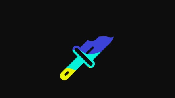 Yellow Hunter knife icon isolated on black background. Army knife. 4K Video motion graphic animation. - Séquence, vidéo