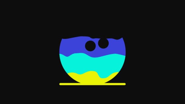Icona della palla da bowling gialla isolata su sfondo nero. Attrezzature sportive. Animazione grafica 4K Video motion. - Filmati, video