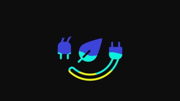 Yellow Electric saving plug in leaf icon isolated on black background. Save energy electricity. Environmental protection. Bio energy. 4K Video motion graphic animation. - Metraje, vídeo
