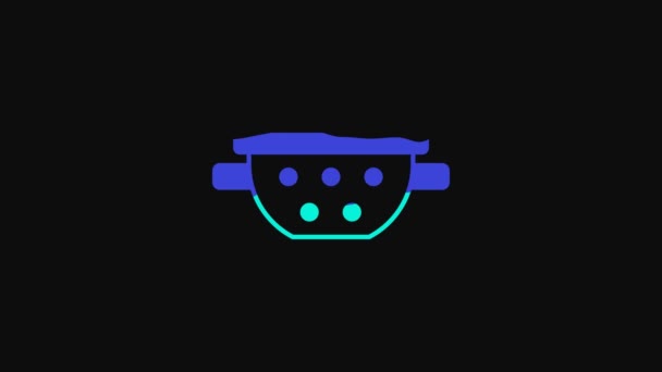 Yellow Kitchen colander icon isolated on black background. Cooking utensil. Cutlery sign. 4K Video motion graphic animation. - Footage, Video