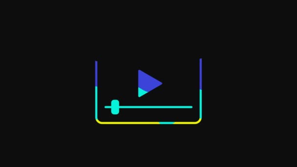 Geel Online play video icoon geïsoleerd op zwarte achtergrond. Filmstrip met speelbord. 4K Video motion grafische animatie. - Video