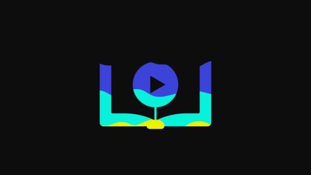 Yellow Audio book icon isolated on black background. Play button and book. Audio guide sign. Online learning concept. 4K Video motion graphic animation. - Séquence, vidéo
