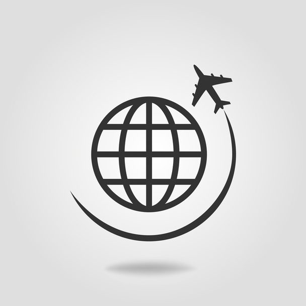 Globe with airplane icon - Vector, Image