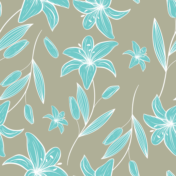 Seamless blue  lily pattern - Vector, Image