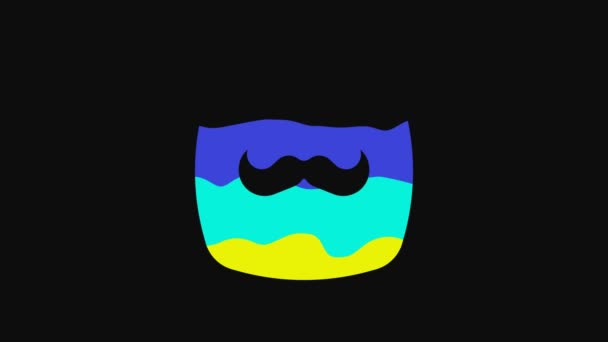 Gelbes Schnurrbart-Symbol auf schwarzem Hintergrund. Barbershop-Symbol. Gesichtsfrisur. 4K Video Motion Grafik Animation. - Filmmaterial, Video