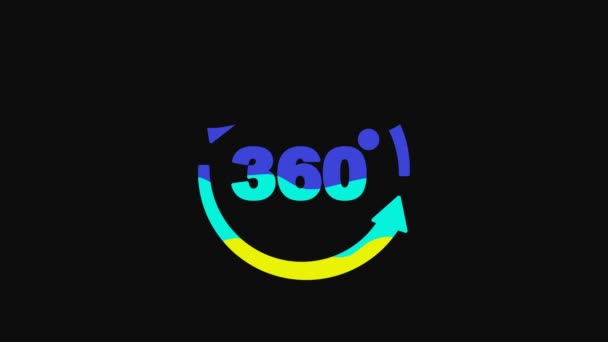 Žlutá 360 stupňová ikona izolovaná na černém pozadí. Virtuální realita. Kamera úhlu 360 stupňů. Fotka Panorama. Grafická animace pohybu videa 4K. - Záběry, video