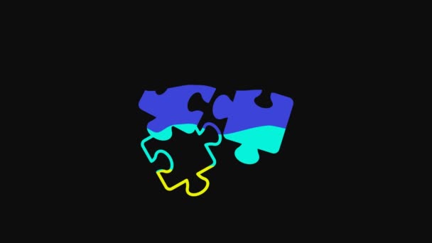 Puzzle jaune pièces icône jouet isolé sur fond noir. Animation graphique de mouvement vidéo 4K. - Séquence, vidéo