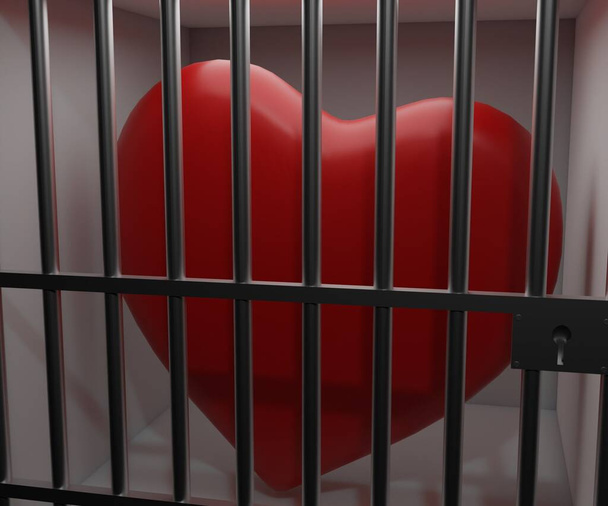 Jailed red love or heart shape behind the bar 3d rendering - Foto, Bild
