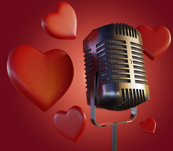 microfono bidirezionale a forma di cuore rosso rendering 3d - Foto, immagini