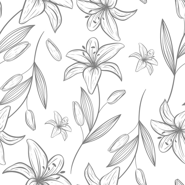 Seamless grey lily pattern - Vector, imagen