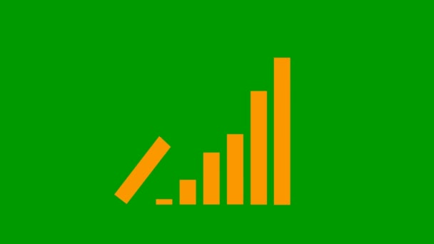トレンドライングラフでアニメーション化された金融成長チャート。オレンジのシンボル経済の成長バーチャート。ループビデオだ。緑の背景に独立したベクトル図. - 映像、動画