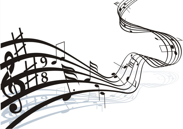 Music notes on staves. Vector music background - Вектор,изображение