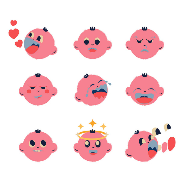Bebé avatar emociones faciales y sentimientos. Cara de emoji de niños. Conjunto de emoji - Foto, Imagen