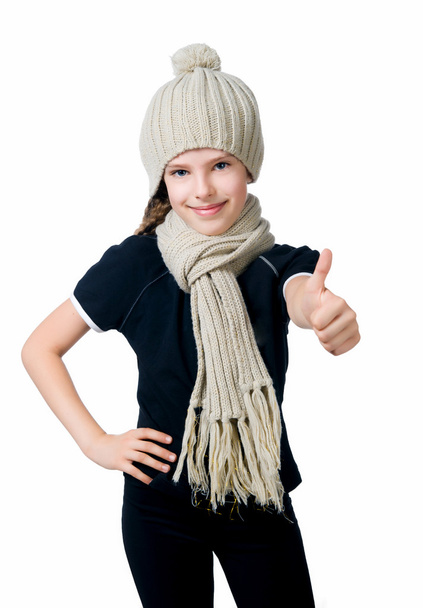 Little girl in cap and scarf - Photo, Image