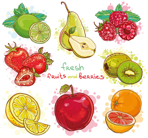 Set de vectores con frutas y bayas frescas
 - Vector, Imagen