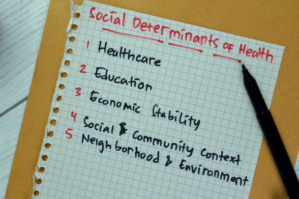 Concept of Social Determinants of Health write on paper book isolated on Wooden Table. - Foto, Imagem