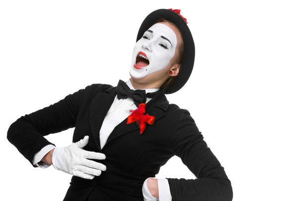 Portrait of the surprised and joyful mime with open mouth - Fotó, kép